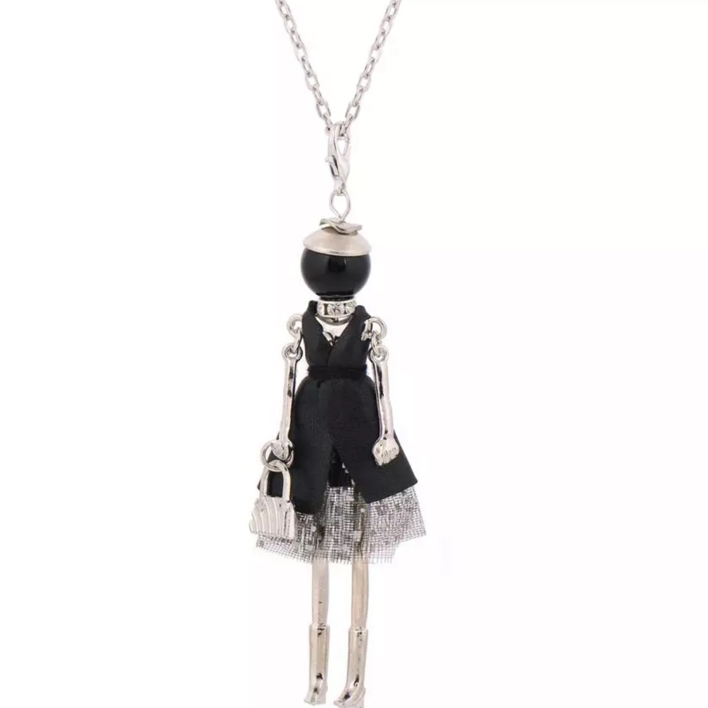 New Artisan Poshmark Shopper Sterling Silver Cloth White Sapphire Doll Necklace